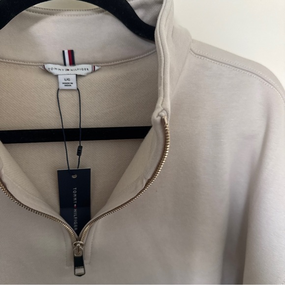 Tommy Hilfiger Women Cream Half-Zip Sweater size L - Picture 2 of 4